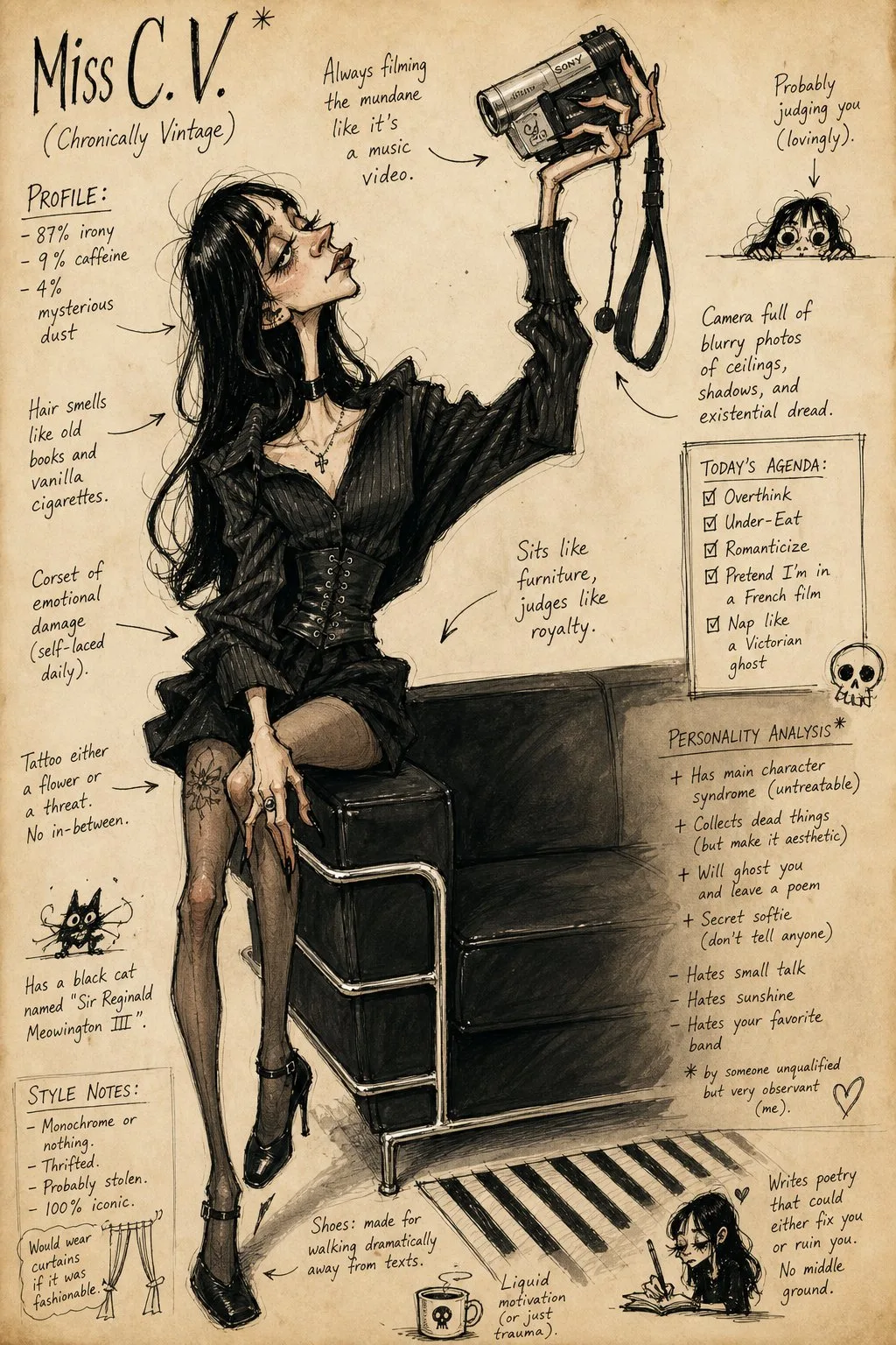 Grotesque humorous fashion caricature sketch — Sonra