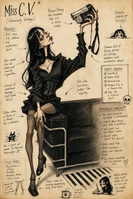 Grotesque humorous fashion caricature sketch