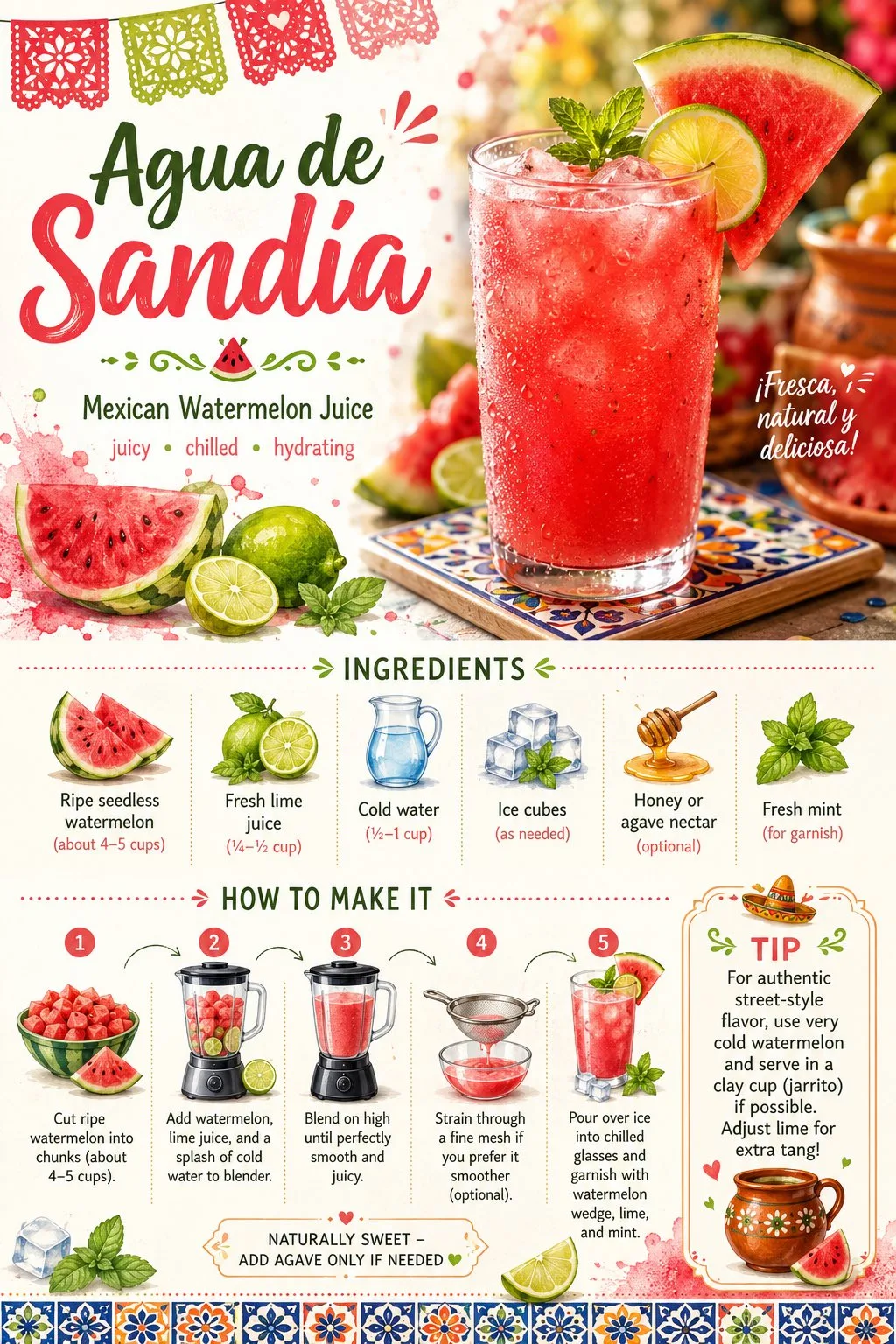 Mexican watermelon juice recipe card design — Sonra