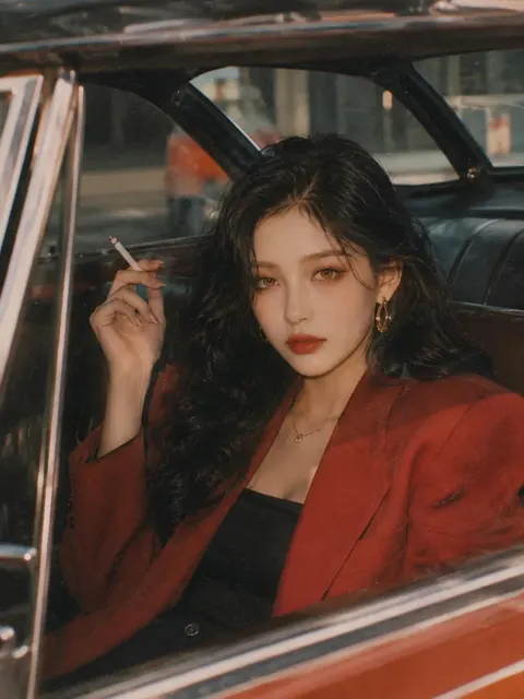 Vintage car cinematic fashion portrait prompt