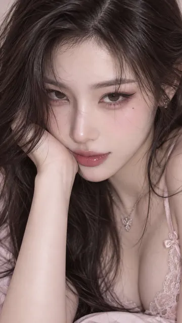 Cold pink cat eye makeup east asian woman portrait