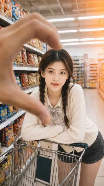 Supermarket candid heart frame portrait