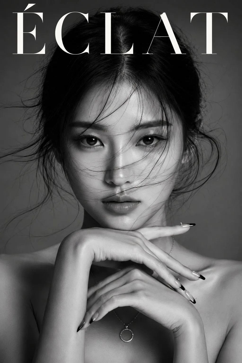 Luxury black and white korean beauty magazine portrait — After