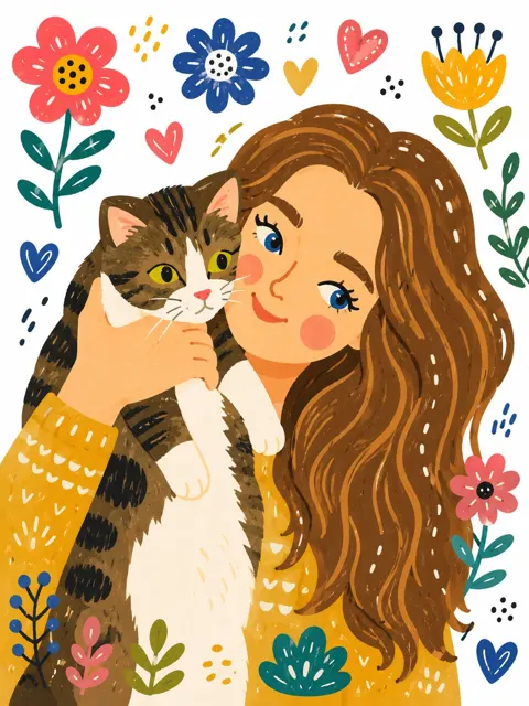 Decorative folk art flat illustration prompt
