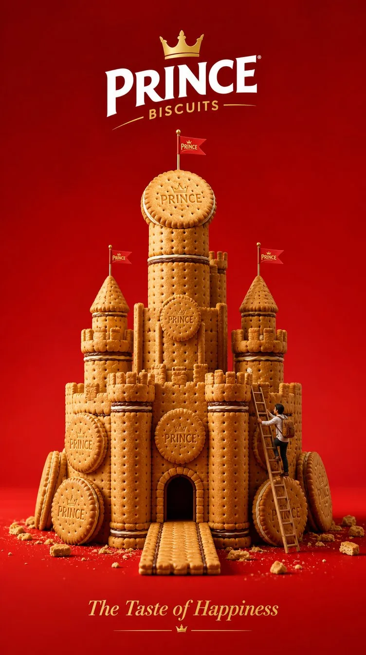 Prince biscuits minimalist luxury 3d ad poster — After