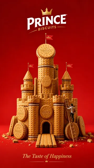 Prince biscuits minimalist luxury 3d ad poster