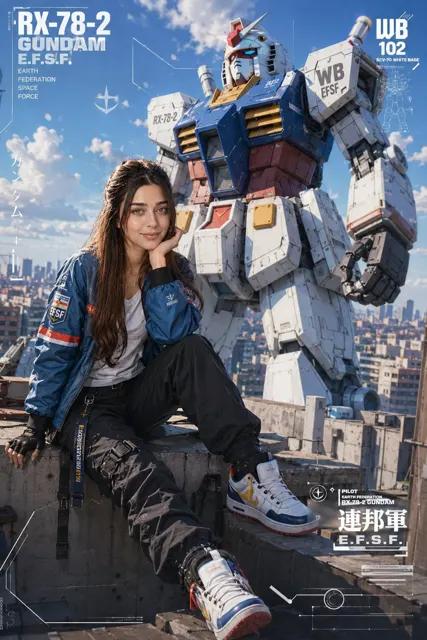 Semi realistic anime woman gundam rooftop 1781684601696