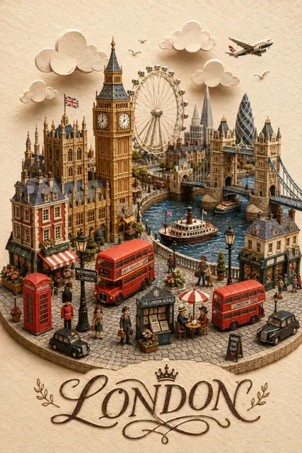 London 3d papercraft clay diorama illustration