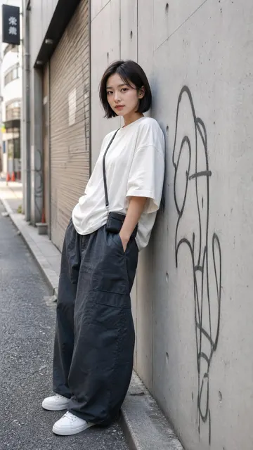 Young japanese woman short bob urban portrait