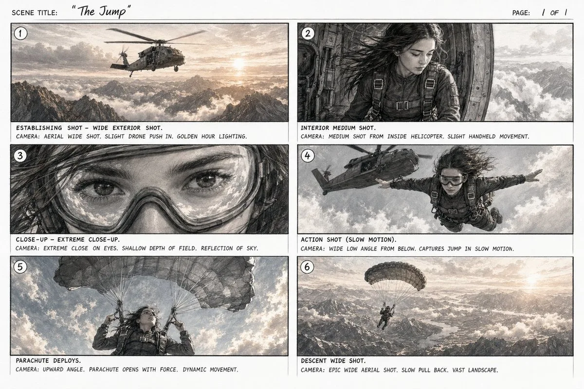 Thrilling skydive storyboard — After