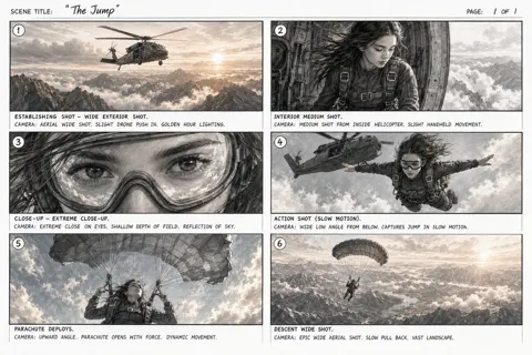 Thrilling skydive storyboard