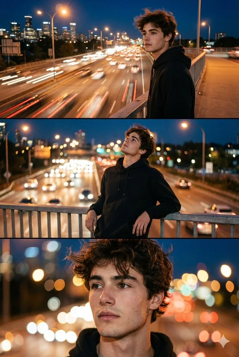 Neon night urban romantic triptych — After