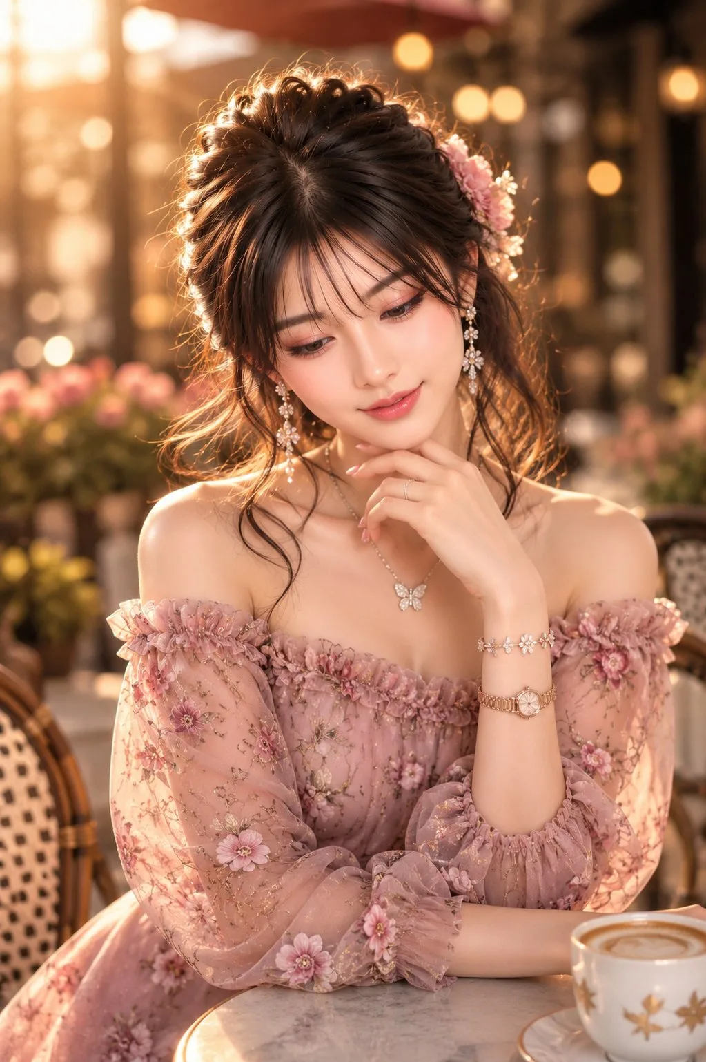 Luxury romantic cafe portrait ai prompt — After