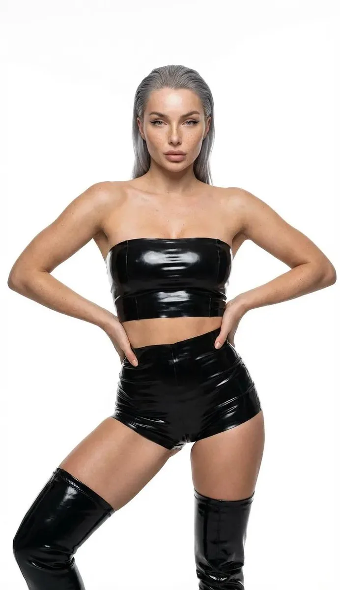 Minimalist black latex fashion — After