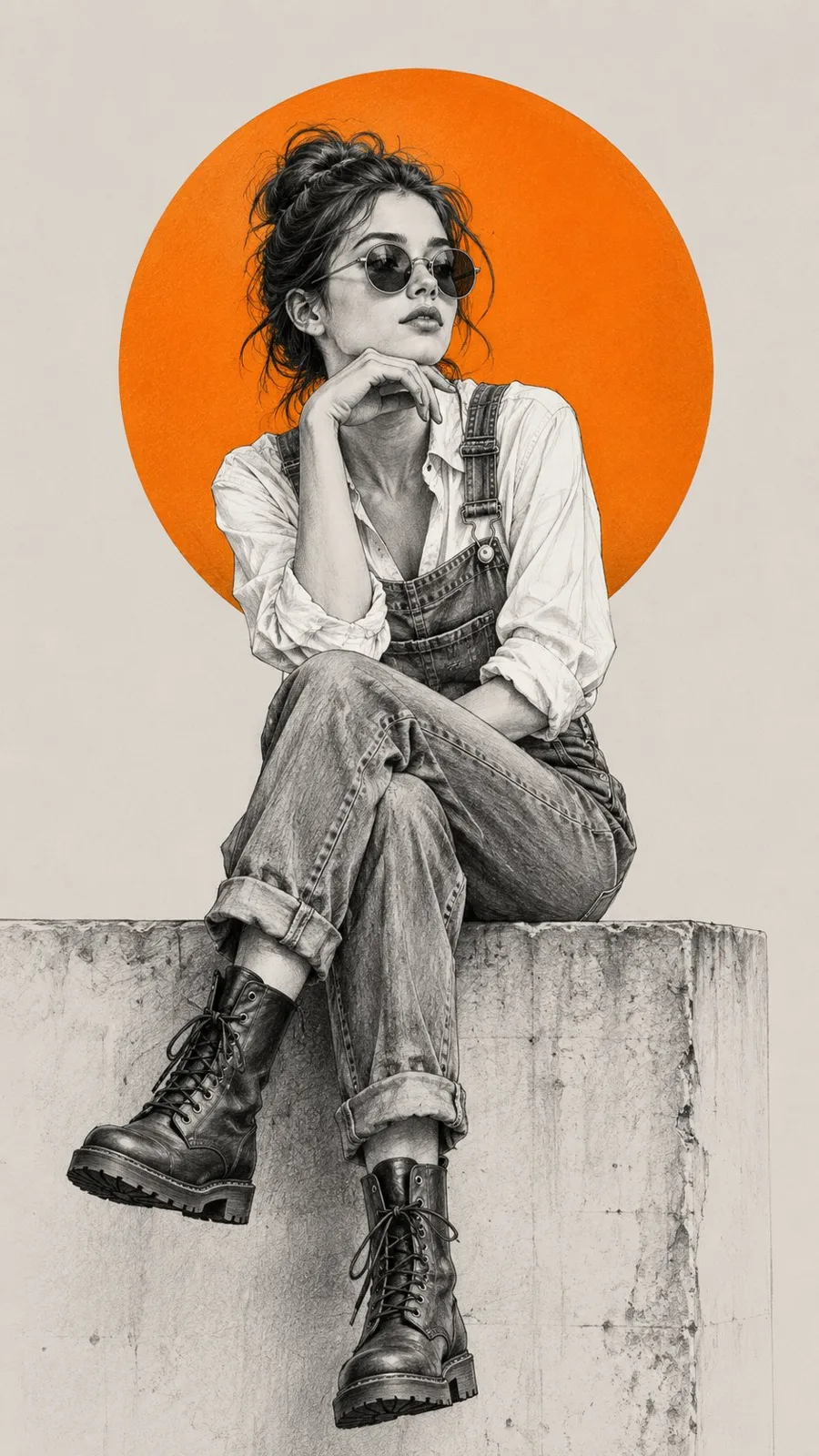Stylish woman monochrome sketch orange circle — Sonra
