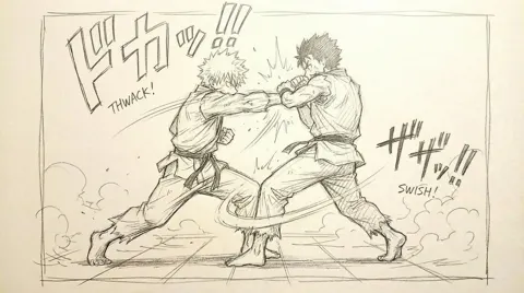 Shonen manga combat sketch