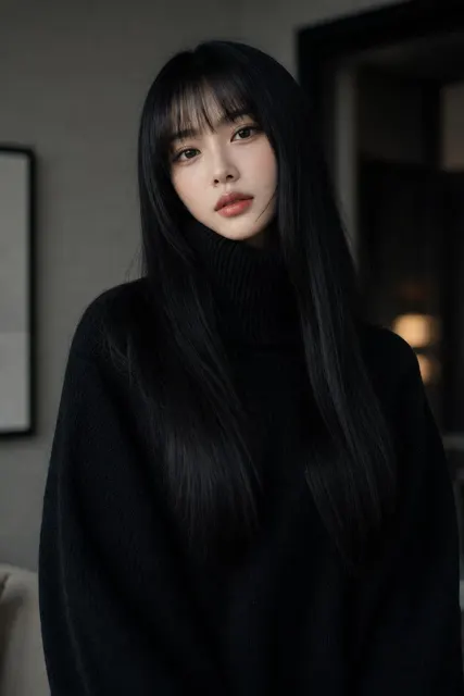 Ultra photorealistic high fashion portrait woman black turtleneck
