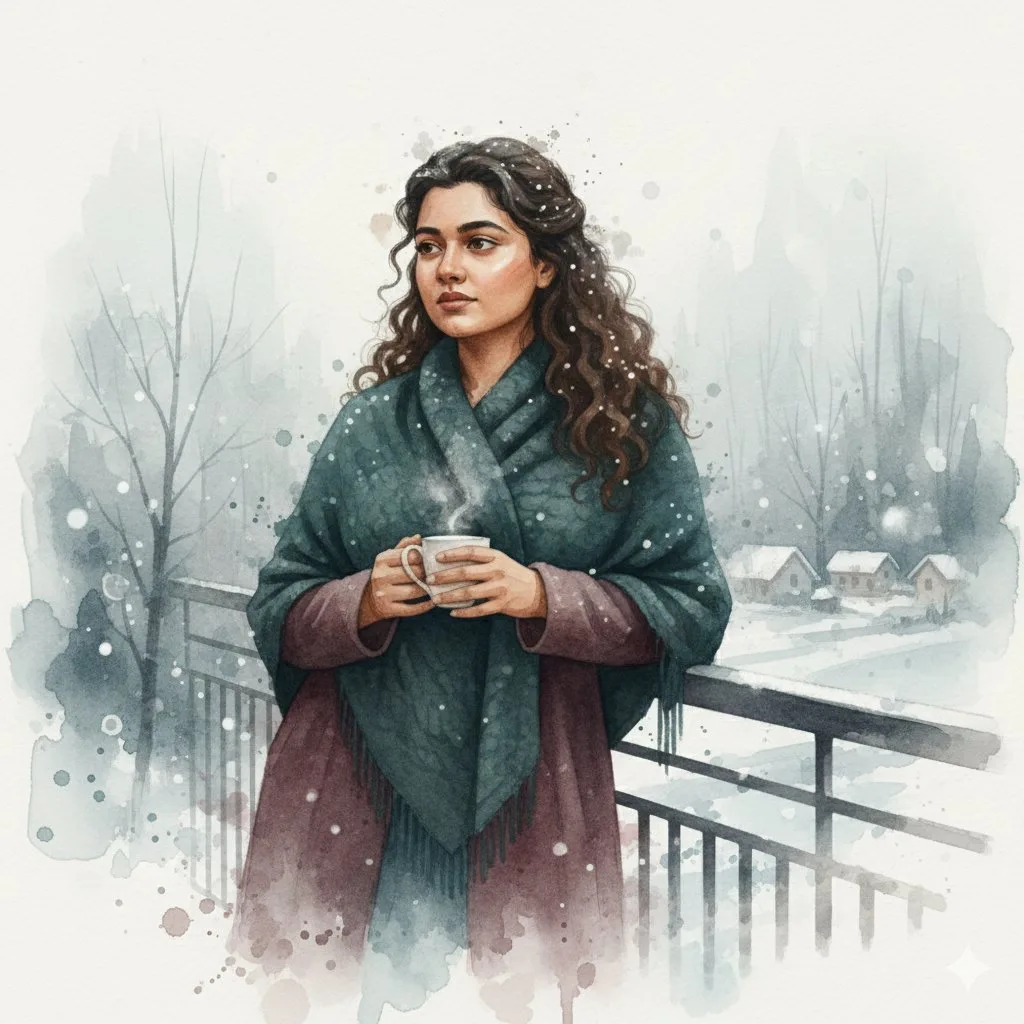 Foggy winter moody watercolor portrait — After