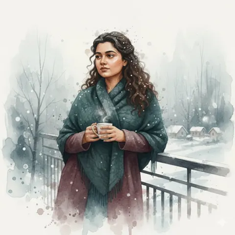 Foggy winter moody watercolor portrait
