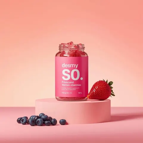 Glossy pink gummy jar commercial