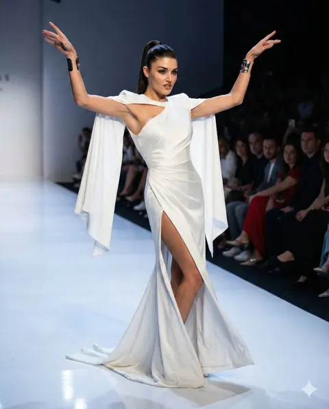 Spotlight couture cape supermodel