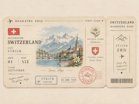 Minimalist vintage passport boarding pass