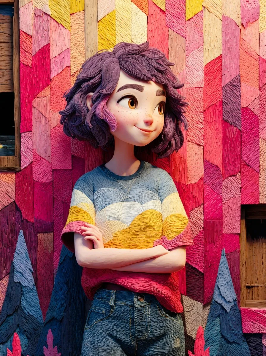 Pixar style colorful wood girl — Sonra