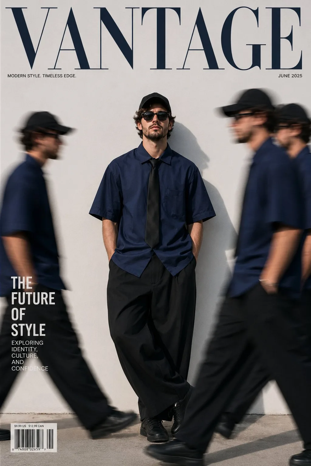 Ultra realistic streetwear fashion magazine cover vantage — After