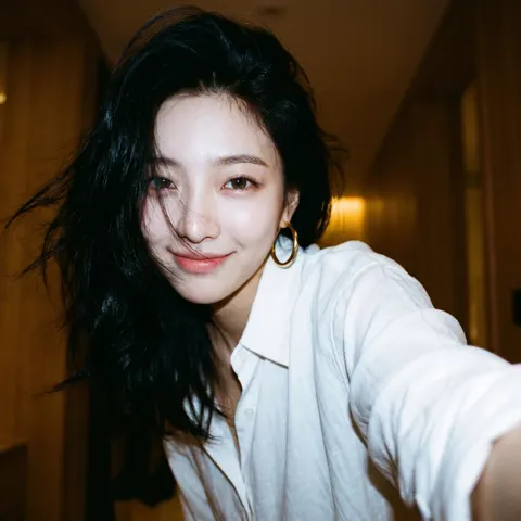 Wind swept low light film selfie portrait