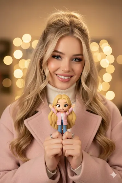Blonde holding chibi figurine