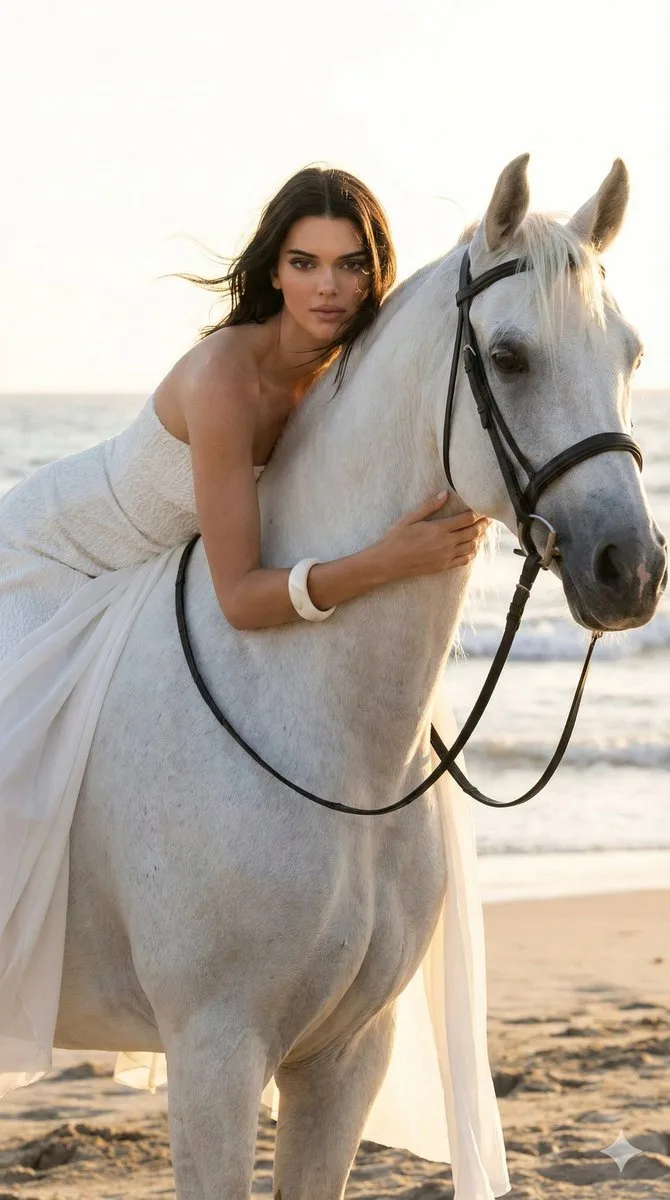 Sunset beach white dress horse — After