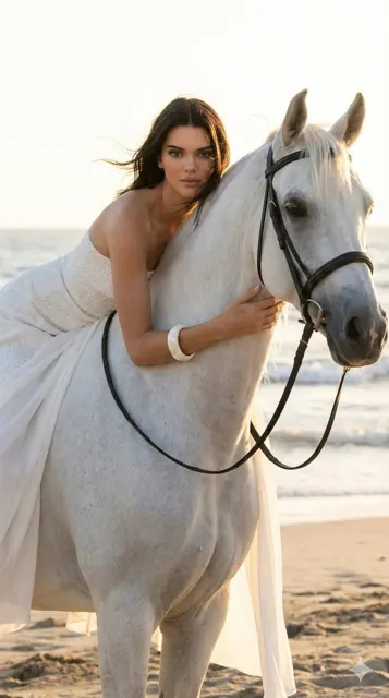 Sunset beach white dress horse