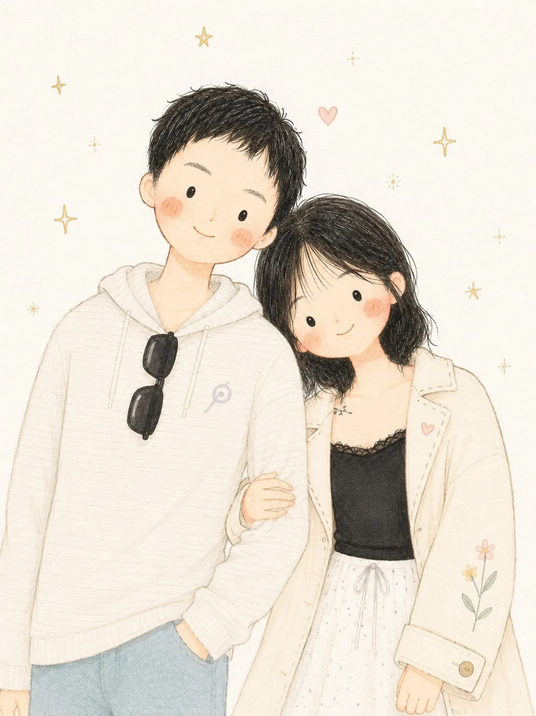 Cute minimalist anime couple watercolor — Sonra