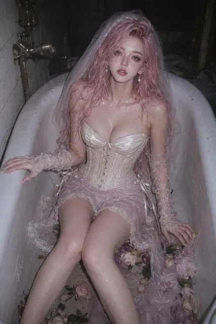 Vintage 90s film distressed bridal bathtub aesthetic