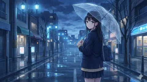 Rainy street clear umbrella glance