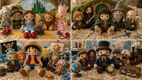 Handmade crochet plush scene prompt