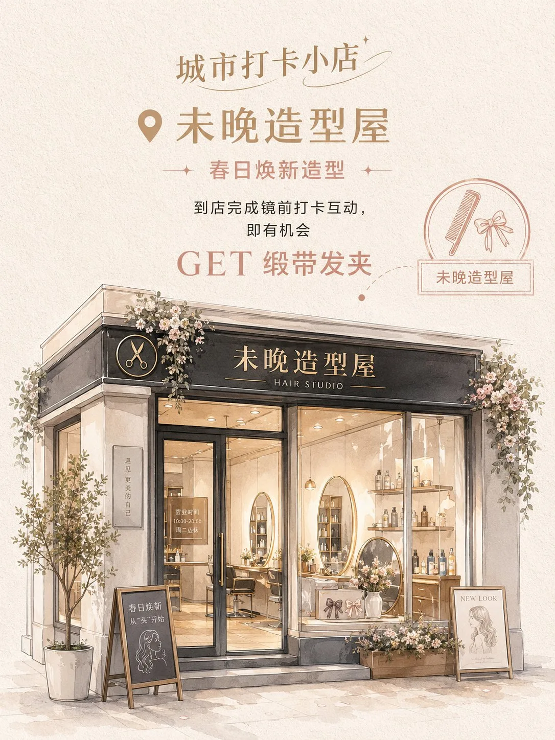 Semi realistic hand drawn store check in poster — After