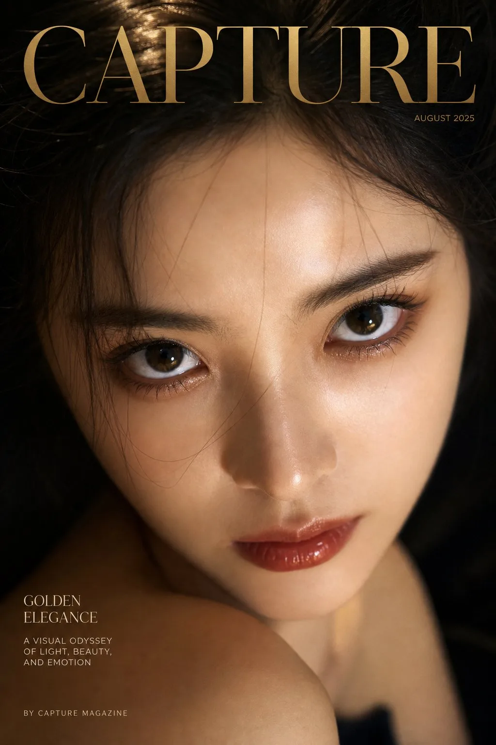 Luxury magazine cover high angle close up portrait — Sonra