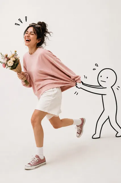 Ultra realistic doodle interaction blue pixie cut fashion photography