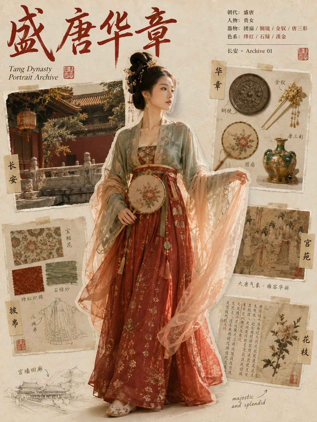 Oriental ancient style character profile collage poster — Sonra