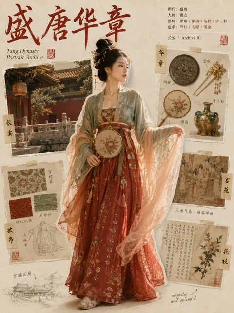 Oriental ancient style character profile collage poster