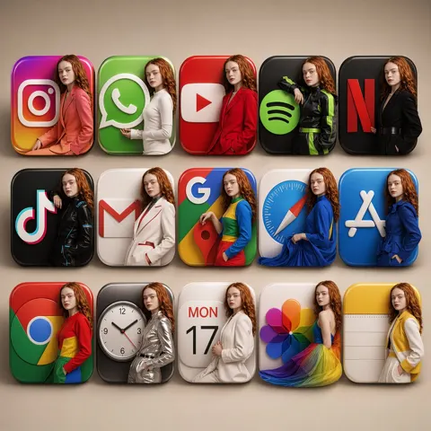 Ultra realistic 3d mobile app icons luxury girl