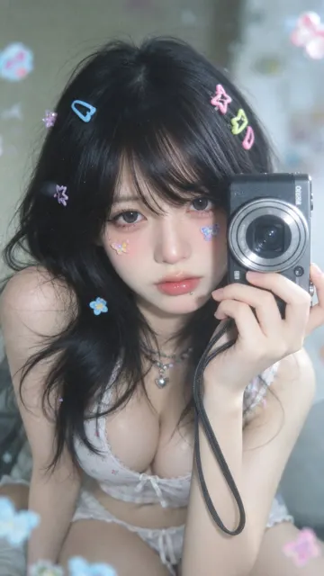 Butterfly stickers and black camera mirror selfie