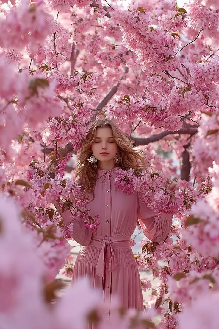 Falling sakura dreamy beautiful girl — After