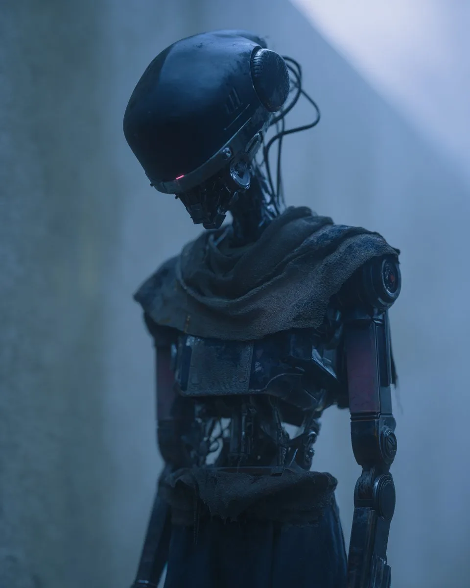 Star wars aesthetic silent mecha in darkness — After