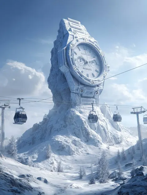 Colossal mountain shaped snow ice ski resort