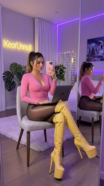 Purple neon seductive mirror selfie