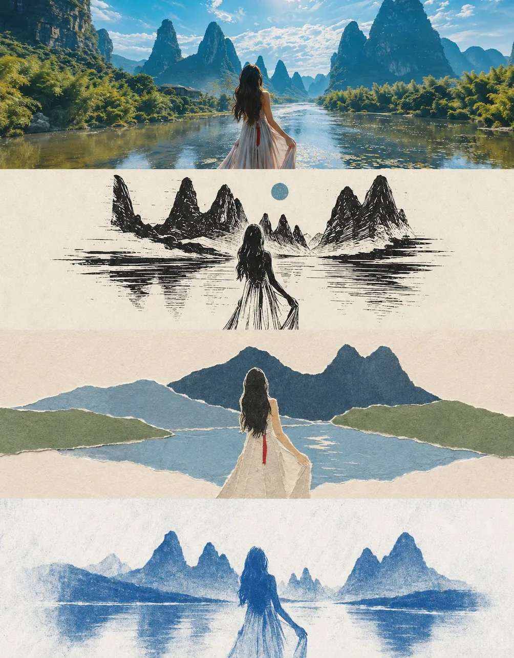 Minimalist four layer artistic collage poster — Sonra