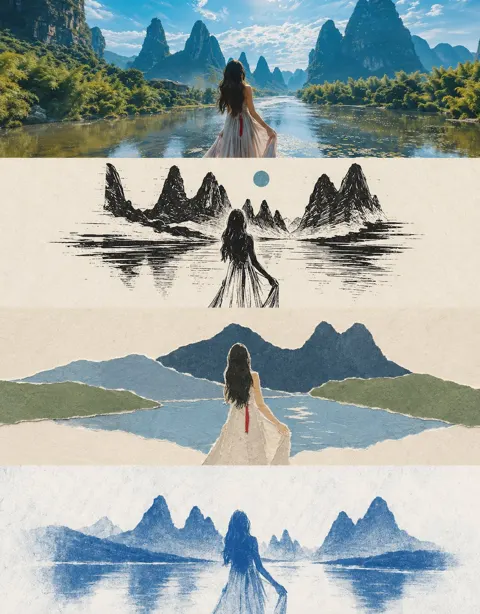 Minimalist four layer artistic collage poster