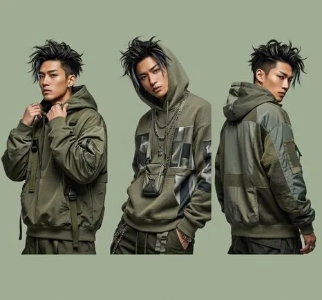 Premium fashion editorial japanese male techwear triptych — Sonra